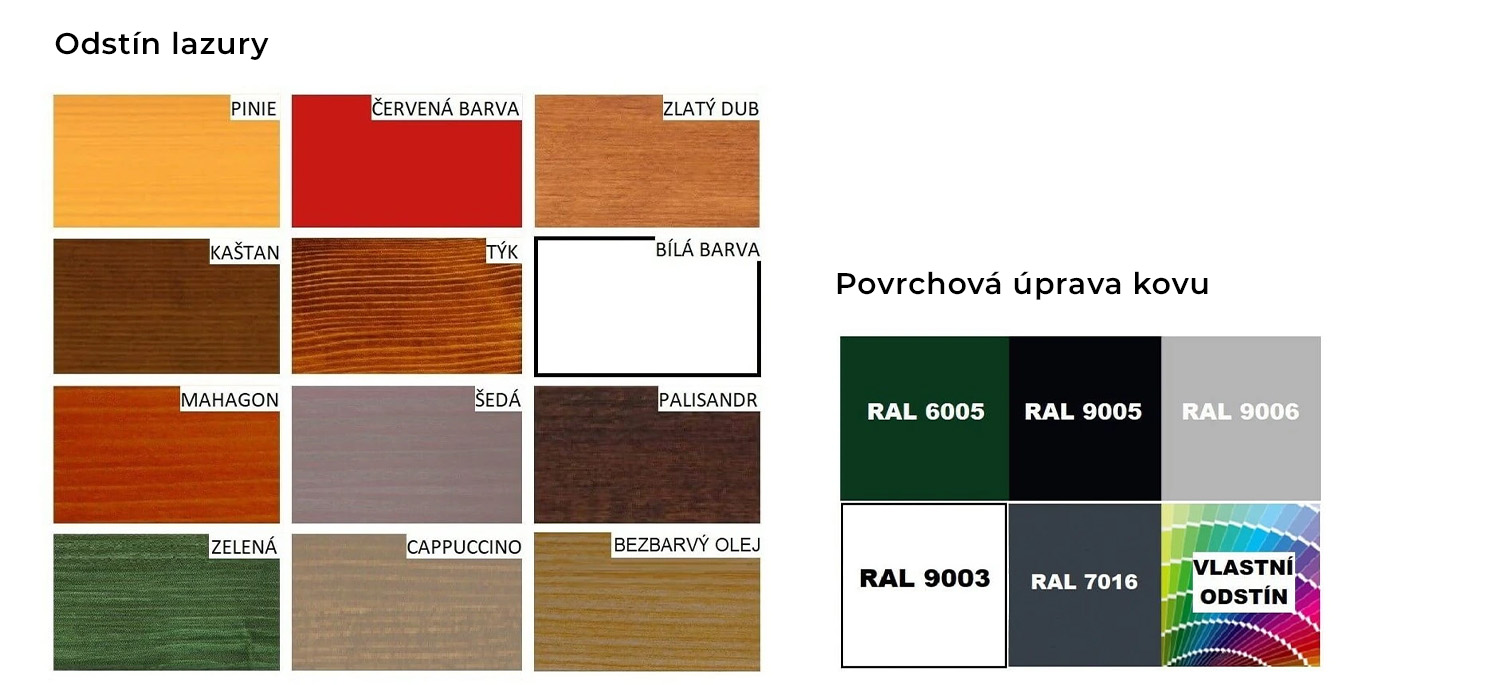 Lavička - vzorník barev